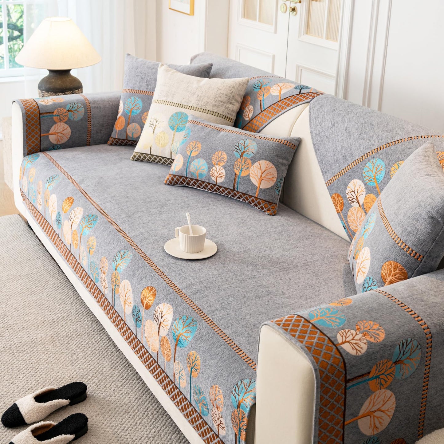 tianxinbaobei Boho Couch Cover, Non Slip Washable Sofa Covers, Chenille Couch Covers Quilted, Bohemian Sofa Slipcovers, Furniture Protector for Armrest and Backrest(Grey,28"x28",1pc)