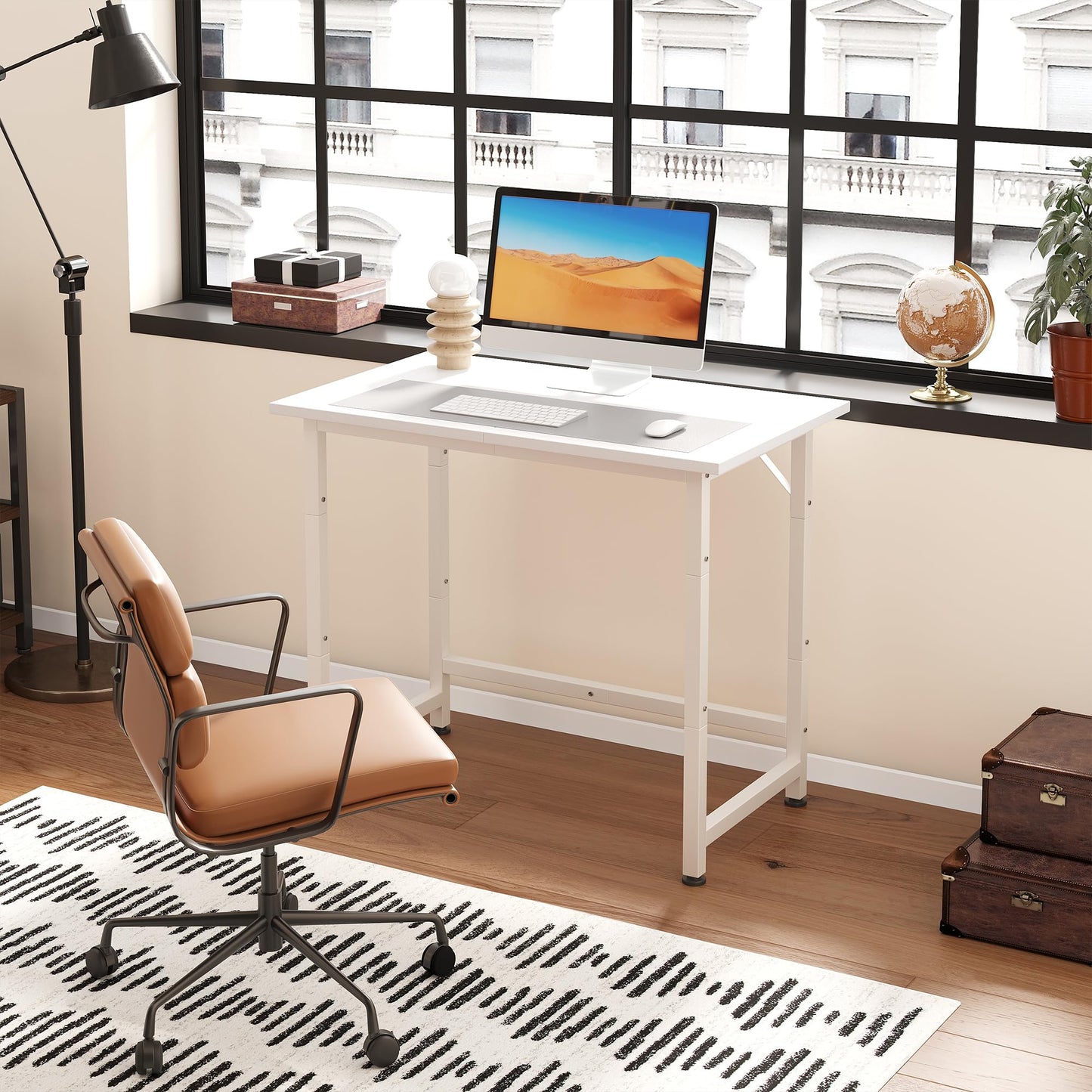 COTUBLR Small Desk, 24 Inch Small Computer Desk for Spaces, Compact Tiny Mini Simple Desk Table for Bedroom Home Office Writing Work Study Kids Student Teacher, Bonus Mousepad, White