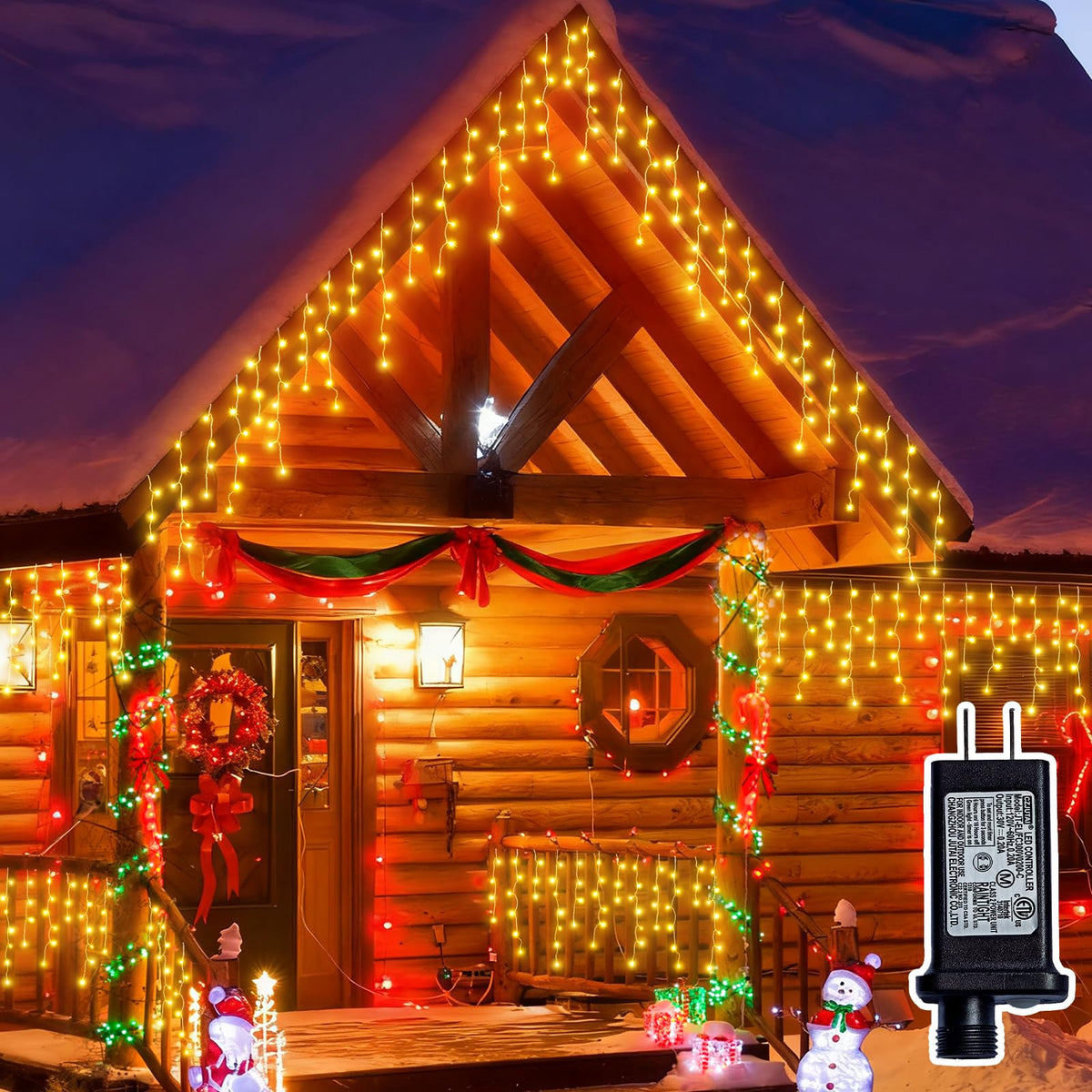 BYIZO Christmas Outdoor Icicle Lights - 200 LED 21+16 FT 8 Modes Curtain Fairy String Light Plug in, Waterproof for Eaves Yard Holiday Xmas Holiday Indoor Outdoor Decoration - Warm White