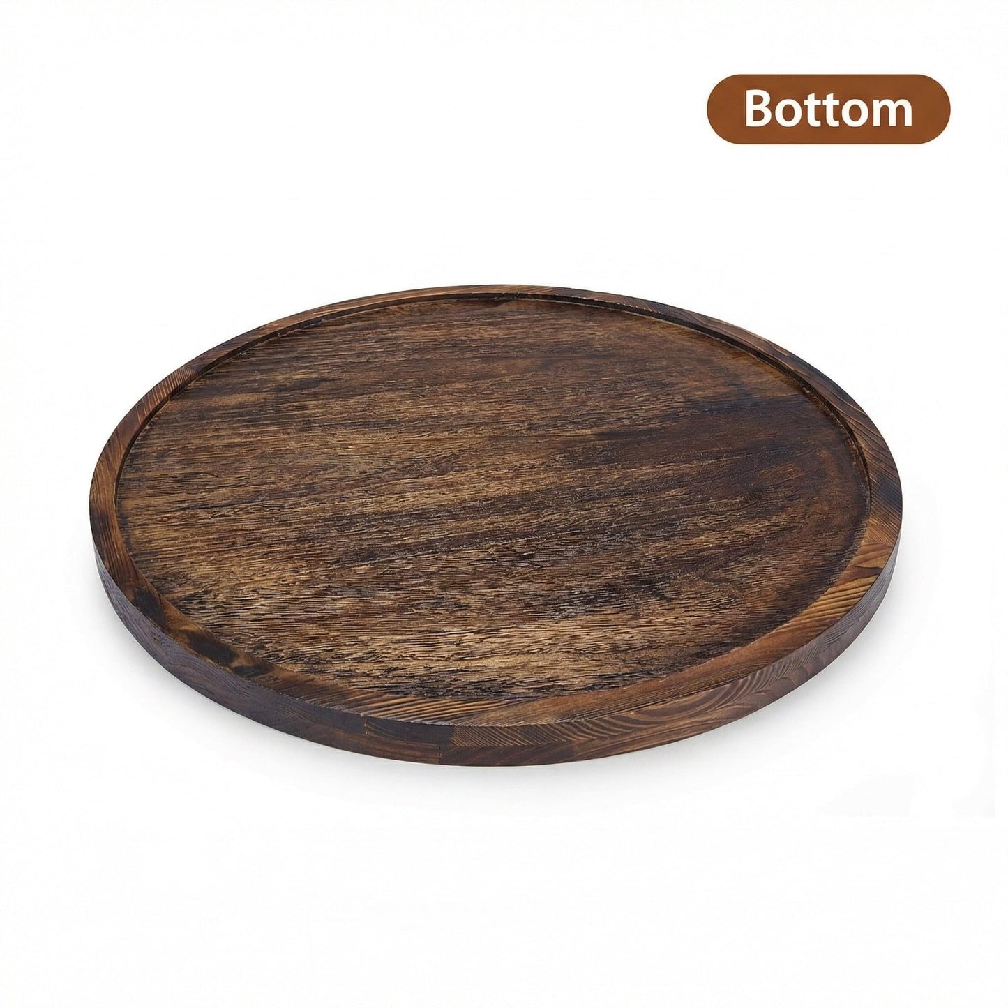 Round Ottoman Tray Large Wood Serving Tray for Table Living Room Bedroom, 20 Inches Rustic Brown