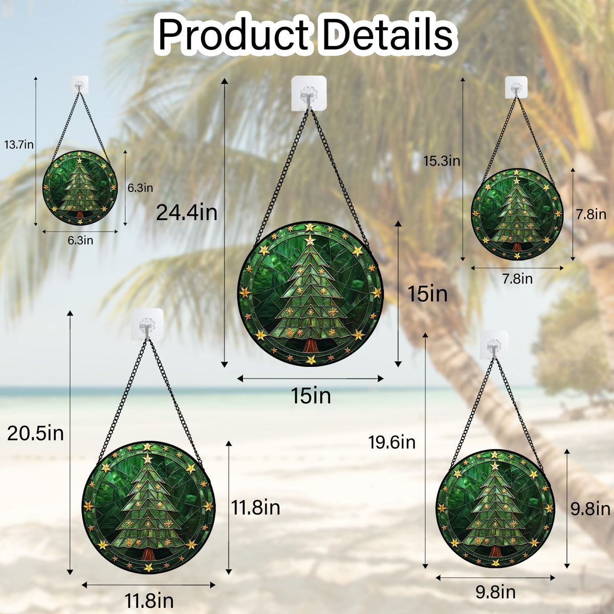 Stained Glass Window Hanging - Green Christmas Tree with Golden Stars Suncatcher for Doors Home Christmas Decoration Sun Catcher Thanksgiving New Year Birthday Gifts for Women Men Mom Nana 11.8 in