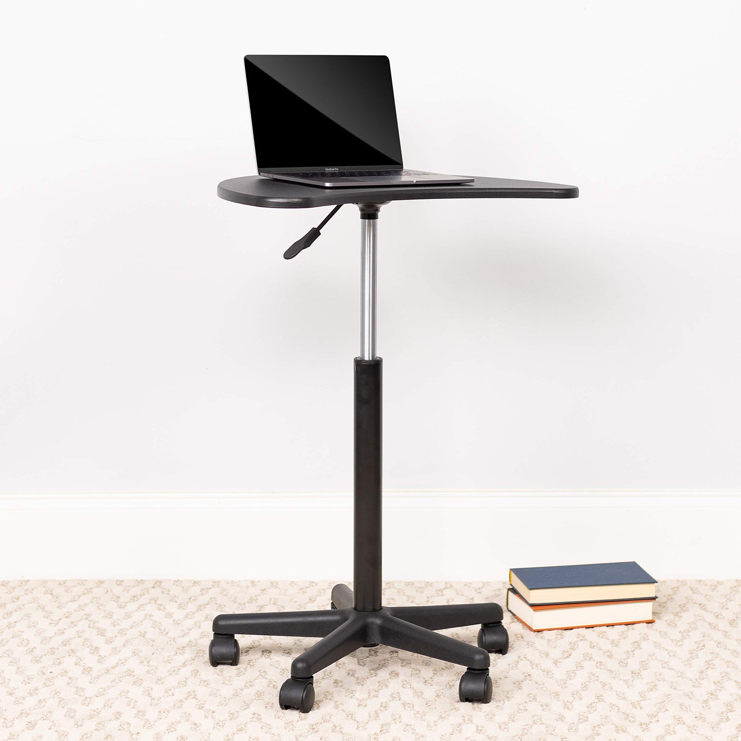 Flash Furniture Eve Sit to Stand Mobile Laptop Desk/Speaker's Lectern with Wheels, Modern Height-Adjustable Portable Standing Computer Desk, Black