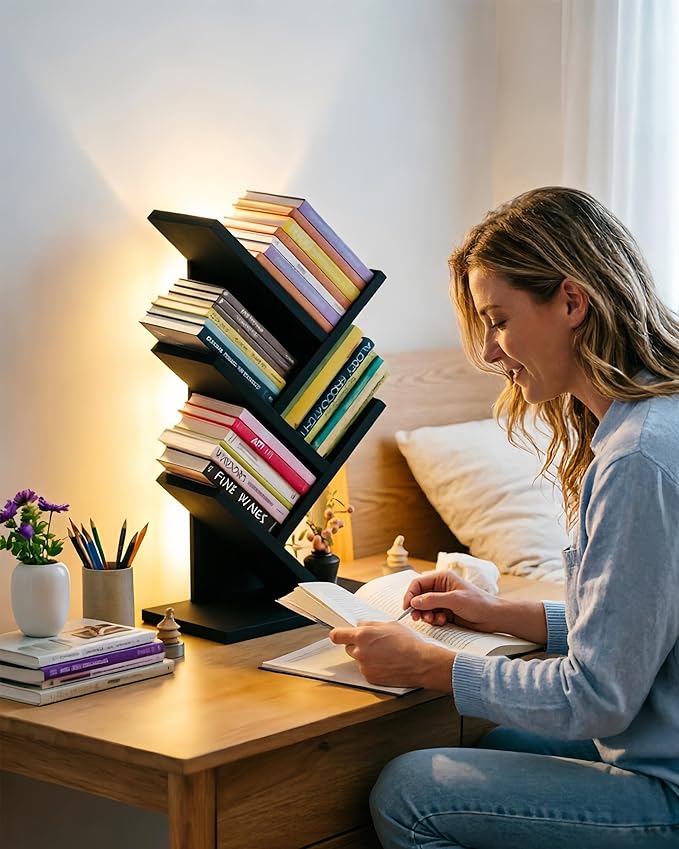 Godferyxin Bookshelf with Liting, Small Bookshelf LED and Desktop Book Shelf