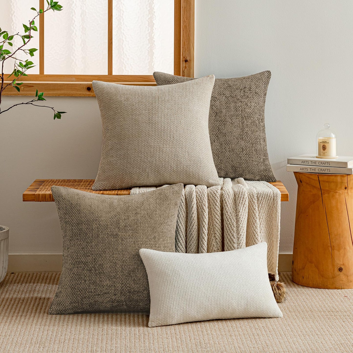 a moment Brown Chenille Throw Pillow Covers 18x18 Inch Pack of 2 Modern Decorative Throw Pillow Covers Farmhouse Cross Covers Home Decor for Sofa Bedroom Living Room