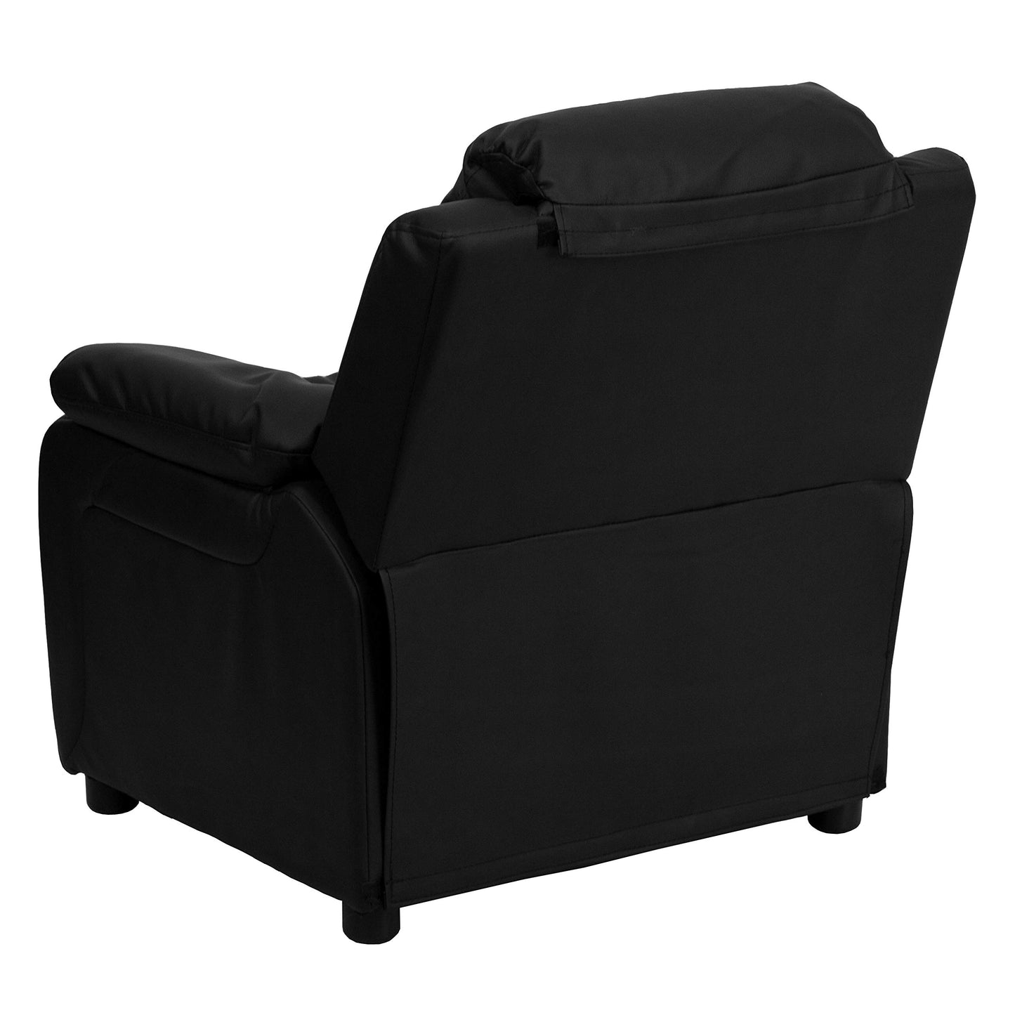 Flash Furniture Charlie LeatherSoft Kids Recliner with Flip-Up Storage Arms and Safety Recline, Contemporary Reclining Chair for Kids, Supports up to 90 lbs., Black