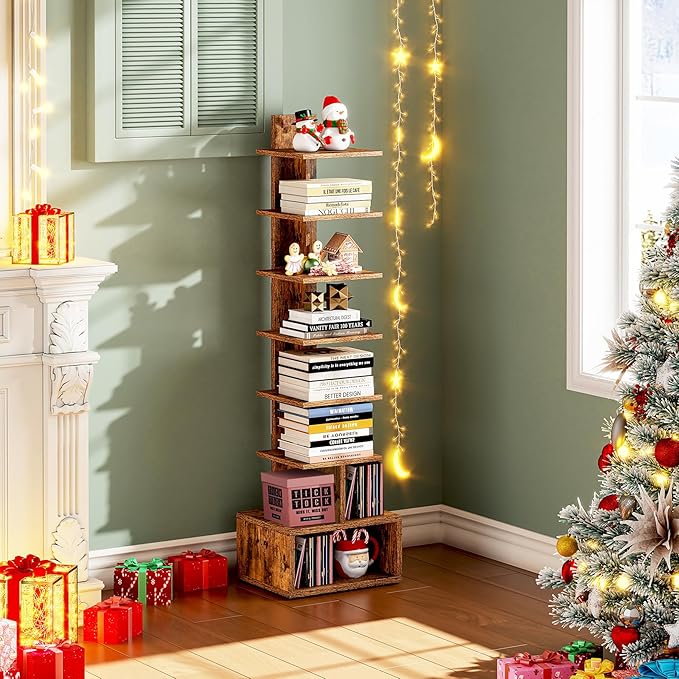 TUTOTAK Narrow Bookshelf, Vertical 8-Tier Bookcase, Spine Book Shelf
