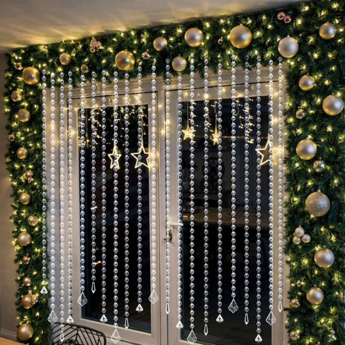Teyva Daily 24 Pcs 39 Inch Clear Acrylic Crystal Garland Strands Hanging Crystal Strings Decoration Chandelier Beaded Chain Ornament Beaded Garland Curtain for Wedding Party Manzanita Tree Centerpiece