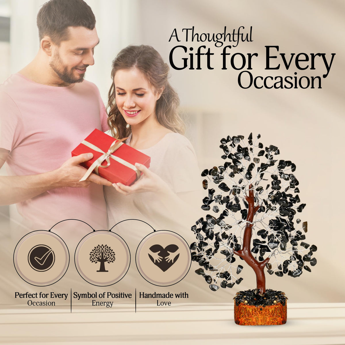 YATSKIA Black Tourmaline Crystal Tree | Gemstone Tree of Life | Healing Crystals and Stones | Boho Home Decor | Positive Energy Decor | Unique Gifts for Women | Healing Gifts for Women | 10 Inch
