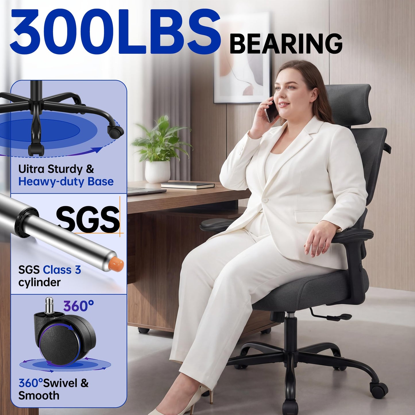 Hayelf Ergonomic Office Chair, High Back Mesh Computer Chair with Comfortable Adaptive Lumbar Support, Built-in Coat Hanger, SGS Class 4 Gas Lift, Heavy Duty 300lbs for Long Hours Home Office