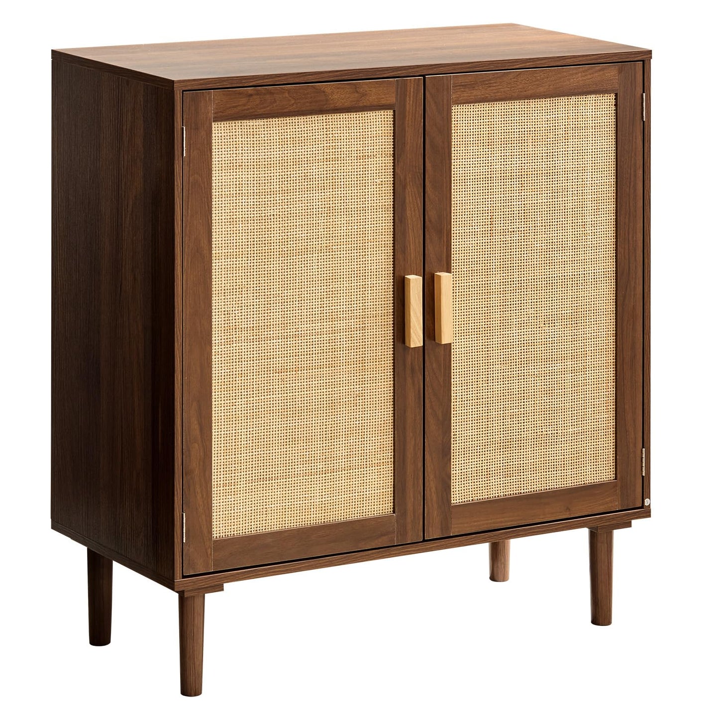 VEVOR Rattan Cabinet, Rattan Storage Cabinet with 2 Magnetic Doors and Adjustable Shelves, Accent Sideboard Buffet with Wooden Legs & Power Cord Hole for Hallway, Entryway, Living Room, Kitchen, Brown