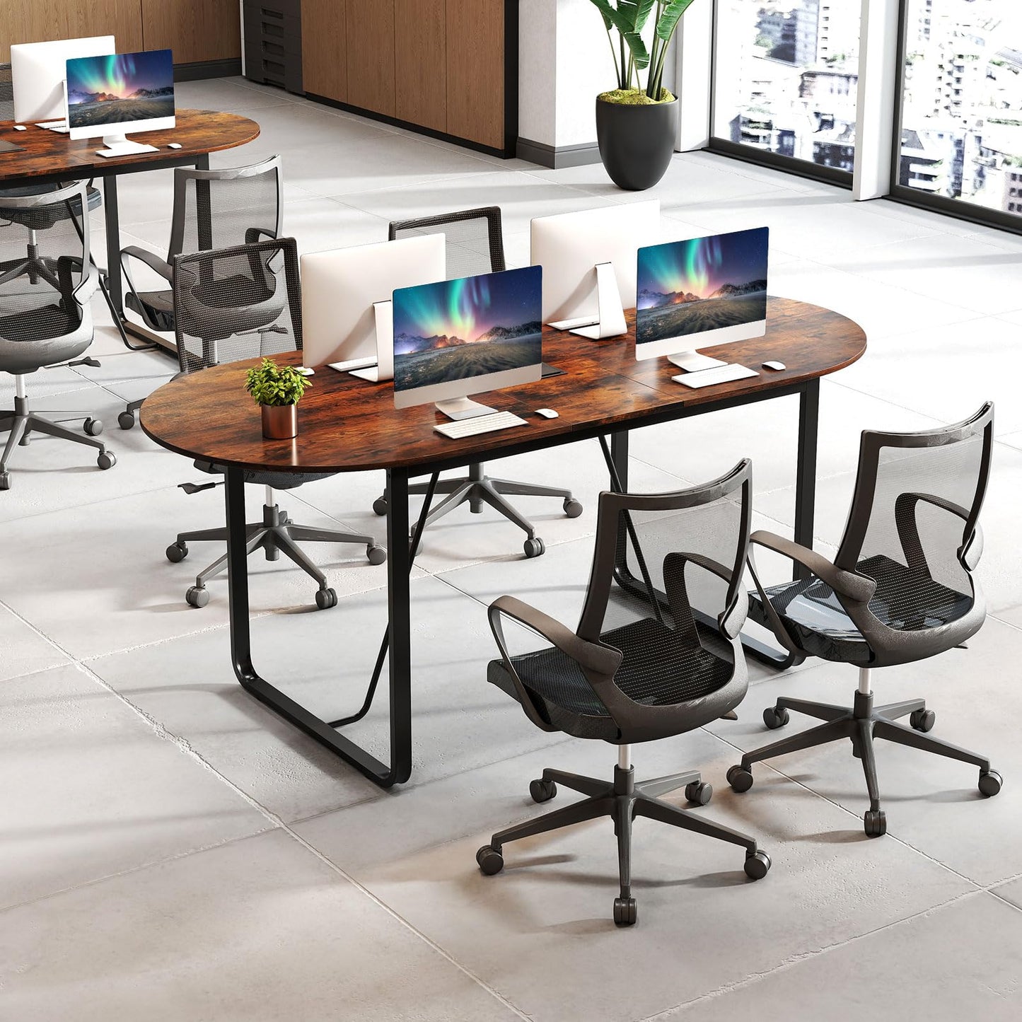 Giantex 71" Conference Table, Large Oval Meeting Table with Cable Management Grommet, Sturdy Metal Legs, Industrial Business Training Seminar Desk for Office Conference Room Boardroom