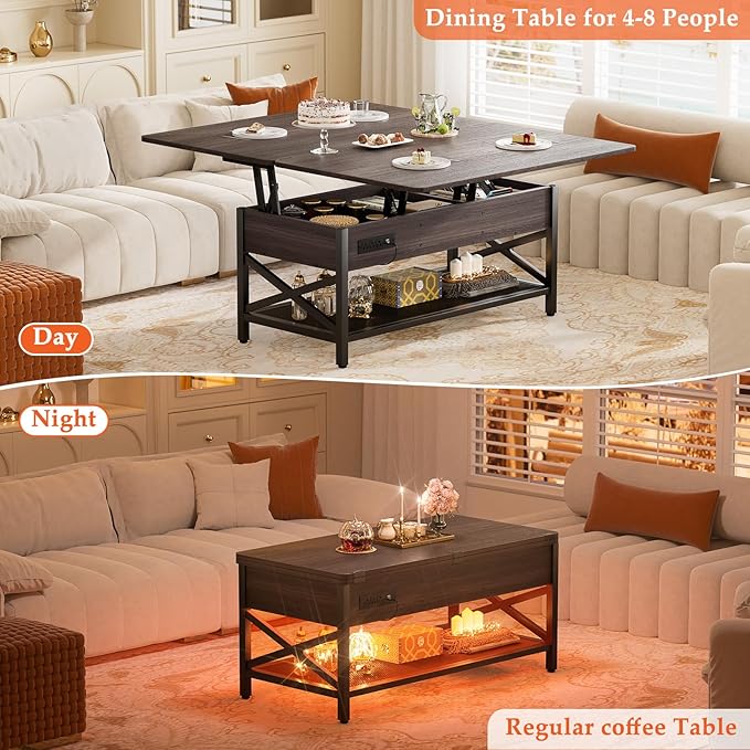 Aheaplus Coffee Table Lift Top Multi-Function Coffee Table Converts to Dining