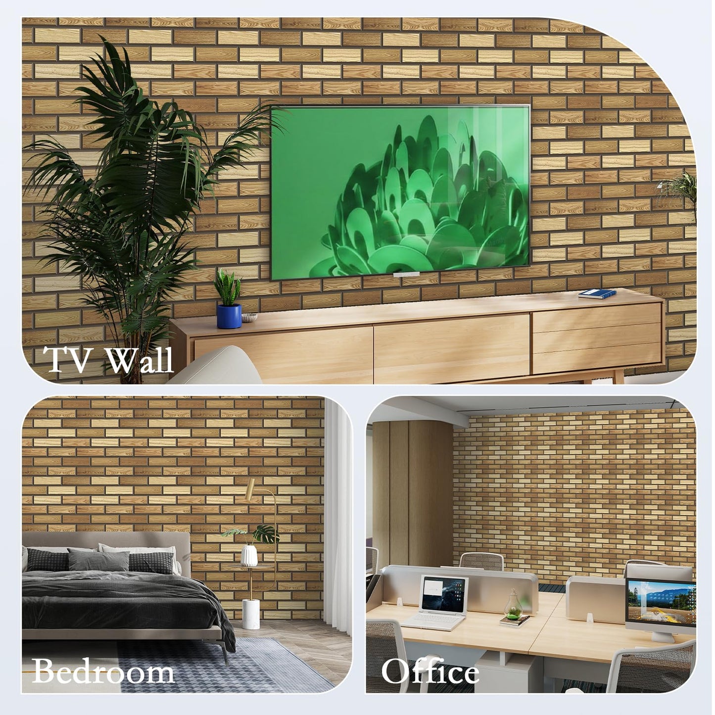 ArtVivid 12Pack Acoustic Panels, 12"×12"×0.4" Self-Adhesive 3D Brick Pattern Sound Proof Panels for Walls, High Density Decorative Acoustic Foam for Recording Studios, Offices, Faux Wood Grain Print