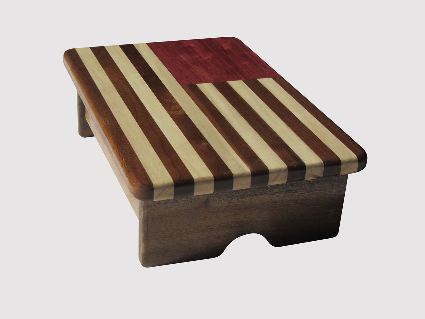 KR Ideas Foot Stool Poplar Wood American Flag Design (Made in The USA) (Walnut Stain - 4" Tall)