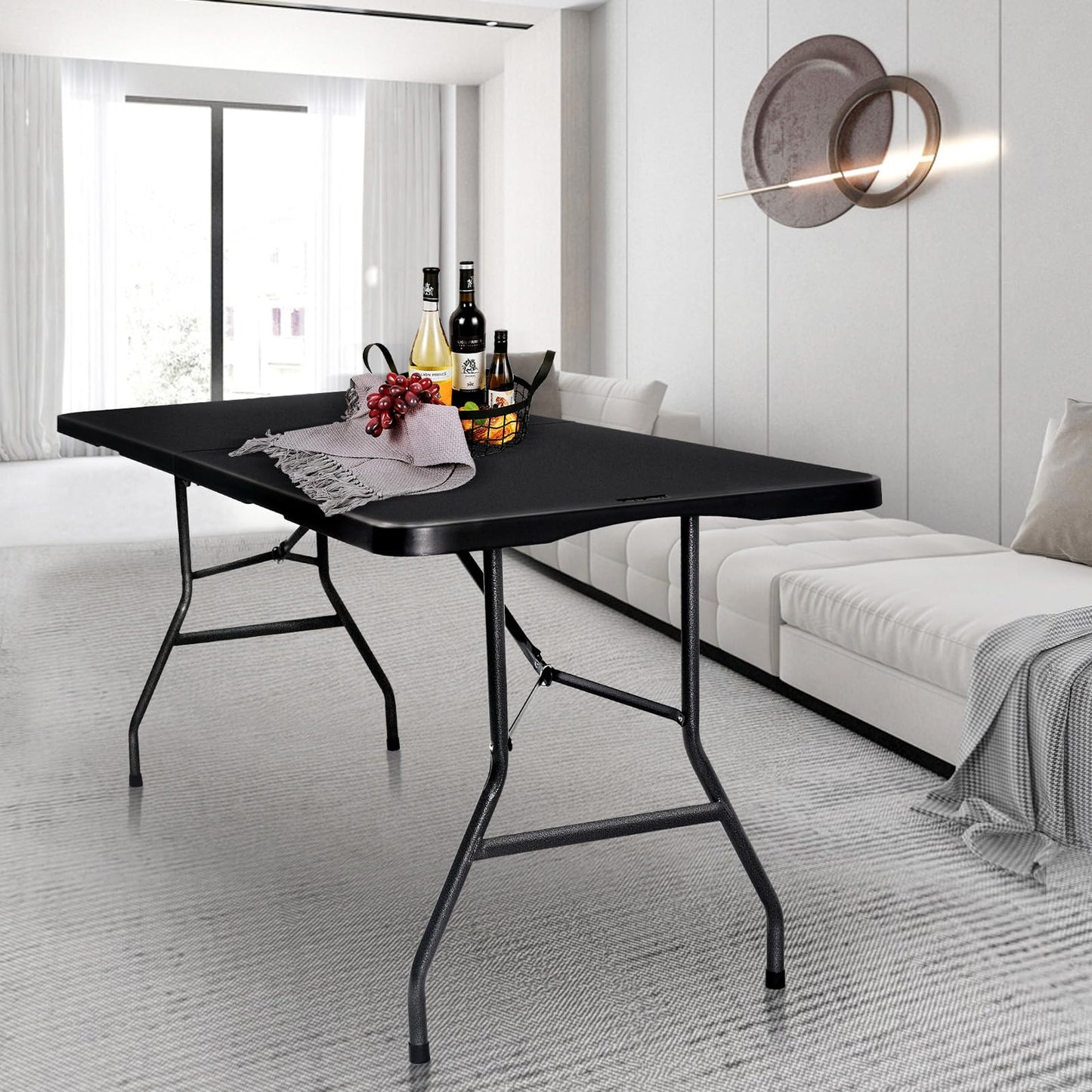 Byliable Folding Table 6ft Portable Heavy Duty Plastic Fold-in-Half 6 Foot Foldable Table Utility Dining Indoor Outdoor for Camping Picnic and Party, Black