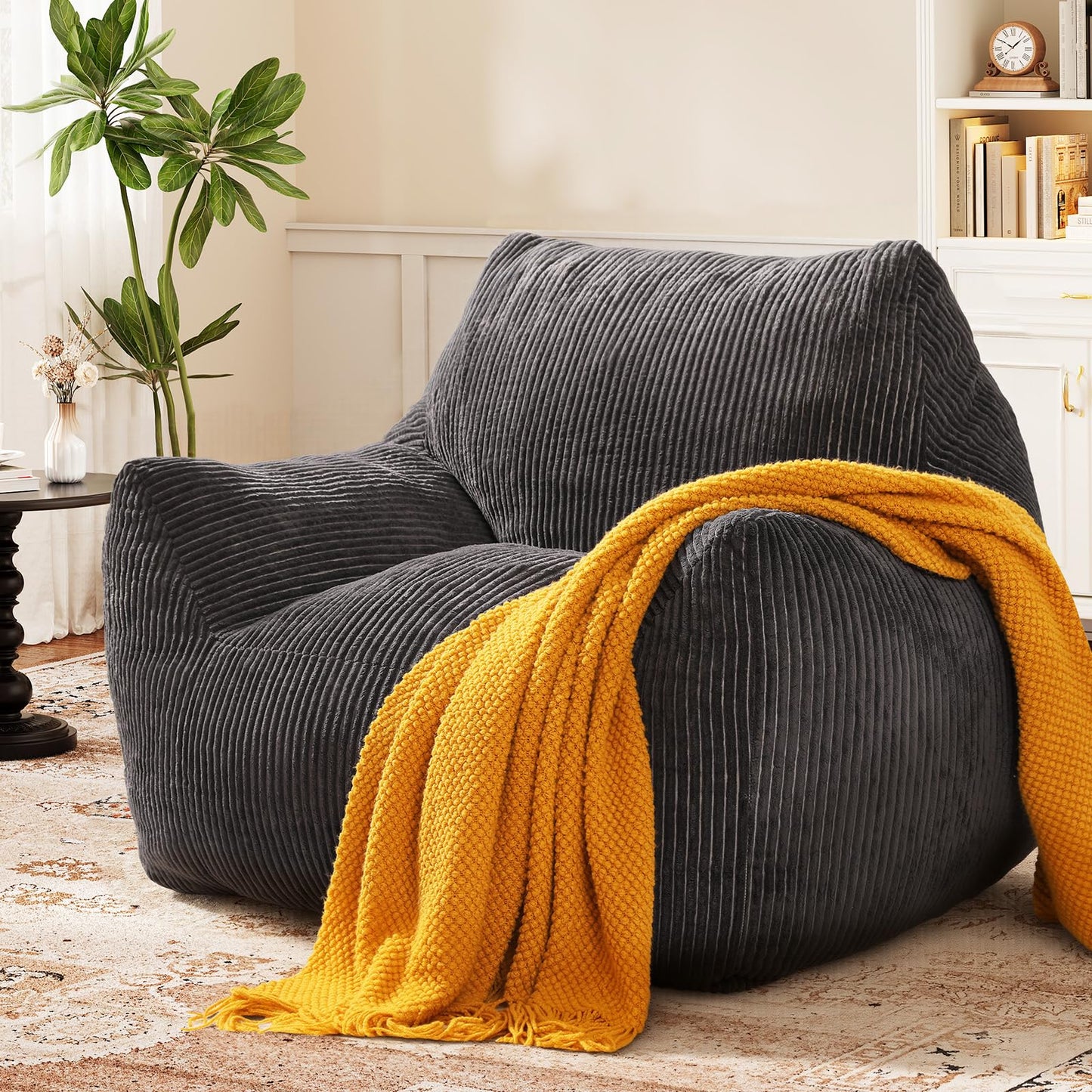 Vellorise Big Bean Bag Chair for Adults, Ultra Soft Living Room Bean Bag with Armrests, Stuffed BeanBag Chair for Napping, Gaming, Vacuum-Compressed for Easy Gifting, 48 Hours to Fluffs Up, Dark Gray