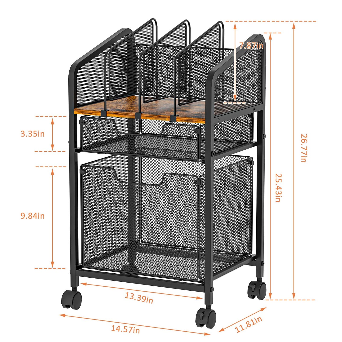 Tiaoheka Rolling File Cabinet with Adjustable Dividers, Mobile Filing Cabinet with 2 Storage Drawers on Lockable Wheels, Hanging File Organizer Beside Under Desk for Office, Home(Patent Pending)