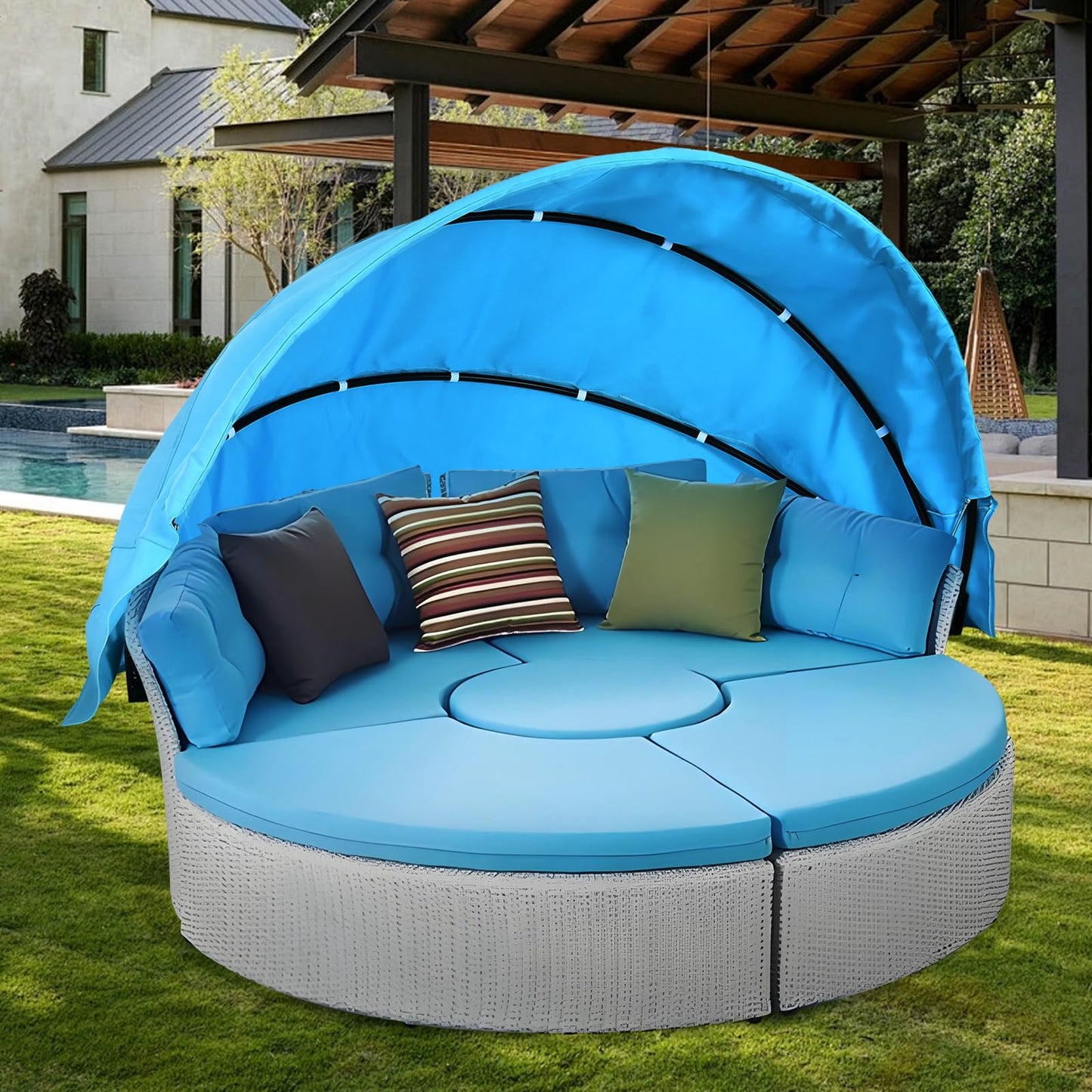 Outdoor Daybed Replacement Canopy, Outdoor Patio Wicker Daybed Canopy, Top Cover Compatible with Patio Round,| Customization | (Beige)