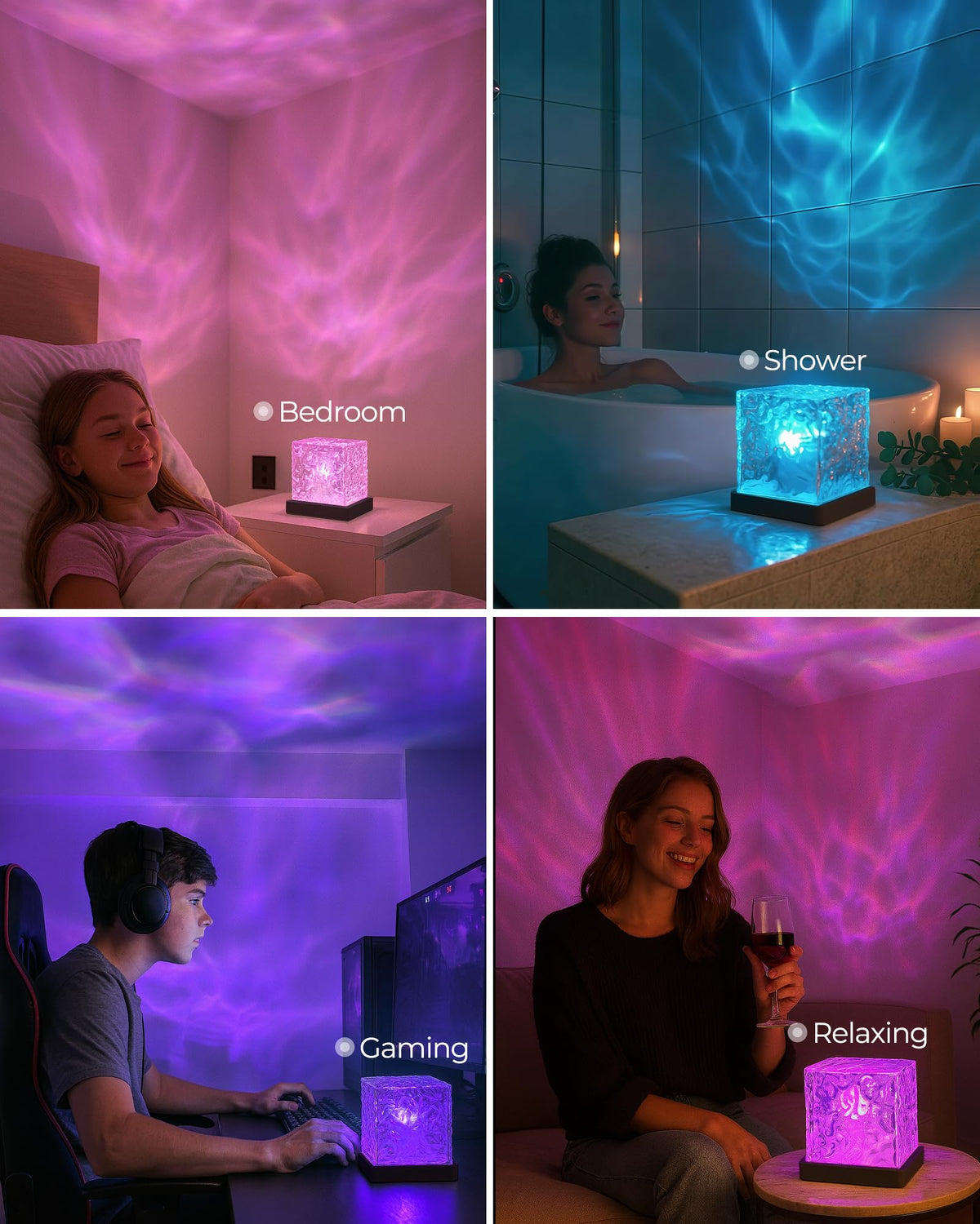 Rechargeable Shower Light Cube, 16 Color Ocean Wave Projector Light Battery Operated, Waterproof Shower Mood Lighting with Remote, Relaxing Bath Lights, Ocean Lamp for Bathroom, Bedroom, Ocean Gifts