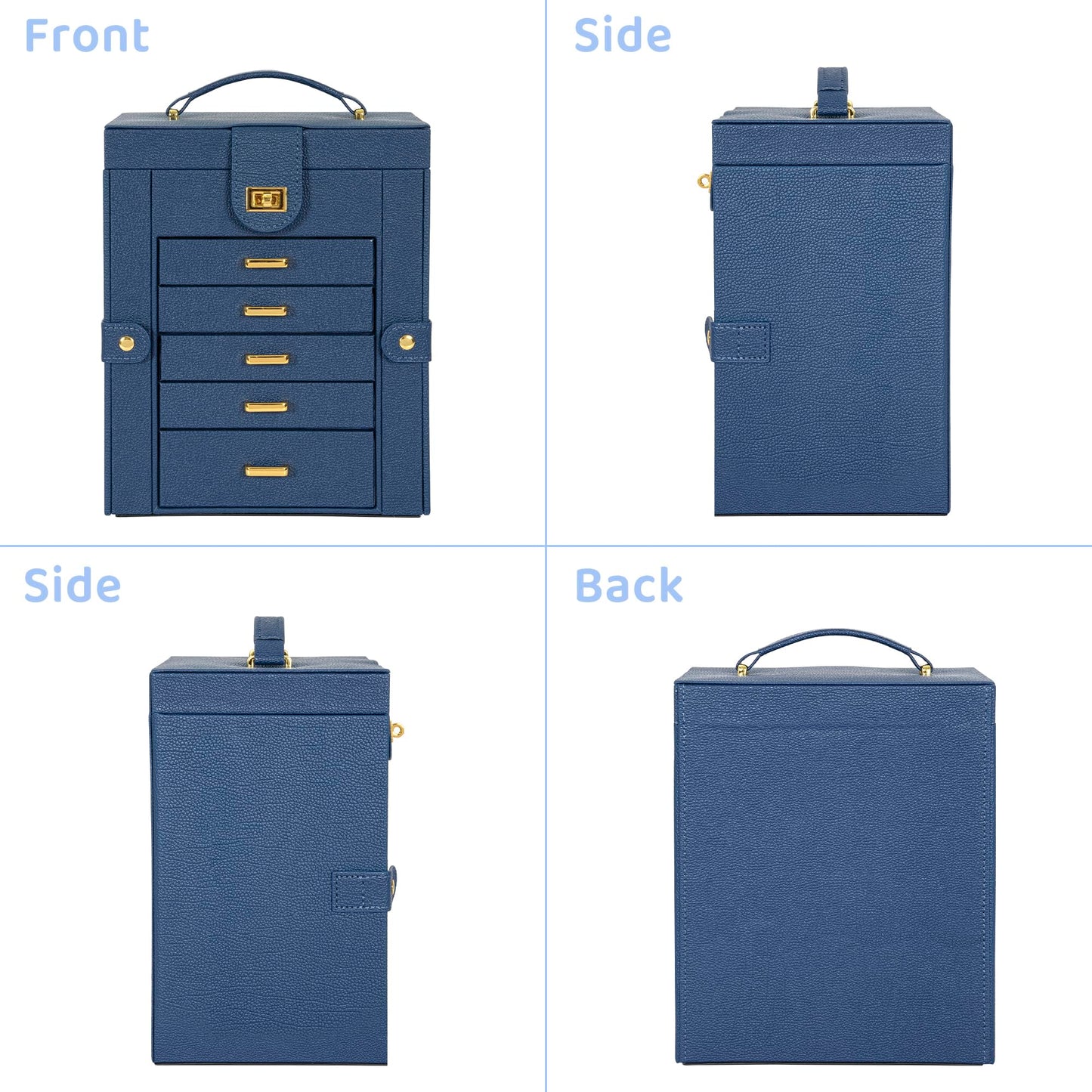 AKOZLIN 6-Tier Jewelry Box Organizer Functional 5 Drawers Leather Jewelry Storage Case for Women Girls Ring Necklace Earring Bracelet Holder Organizer with Mirror Blue Regular