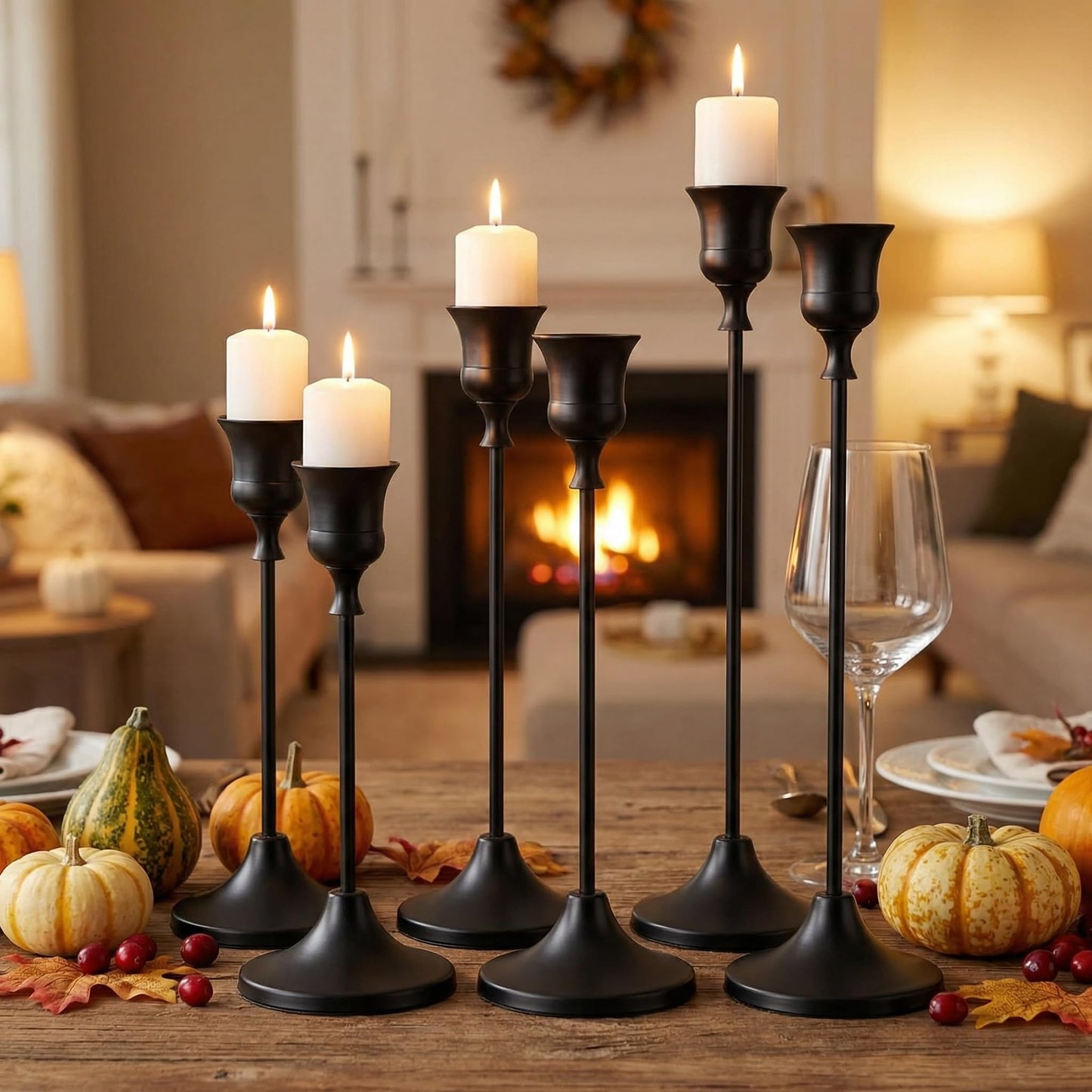 2 Sets(6 Pcs) Black Tapered Candle Holder,Candlestick Tall Metal Candlestick Holders for Table Centerpiece Home Decor for Wedding Fireplace Mantel Housewarming Gift Fits 3/4 Inch Thick Candles