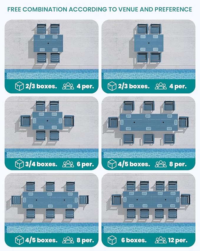 SERWALL HDPE Dining Set for 10 – 2 Tables, 8 Armless + 2 Armchairs. Includes 10