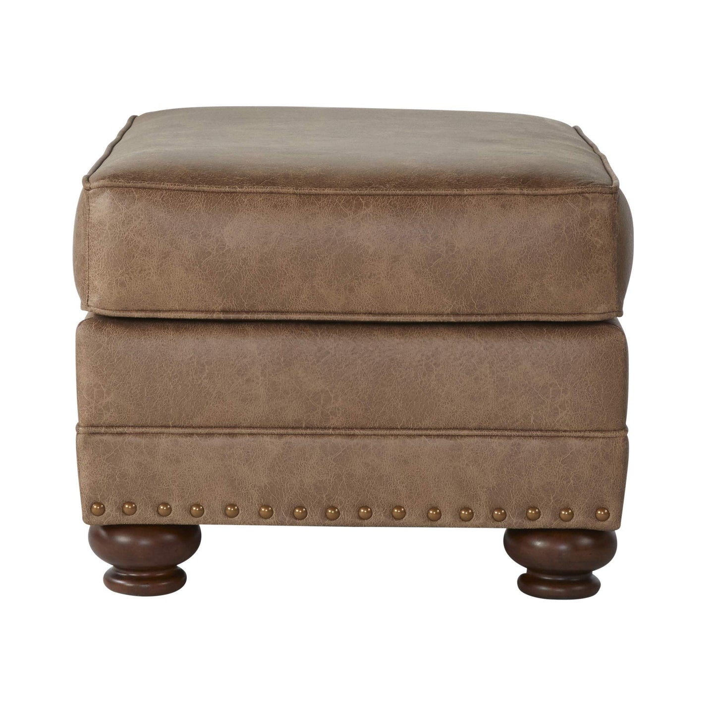 Roundhill Furniture Leinster Faux Leather Ottoman with Antique Bronze Nailheads in Jetson Ginger