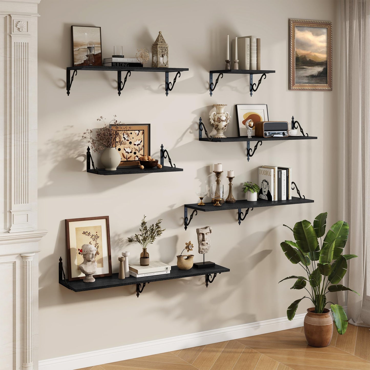 RICHFOCUS 12 Inch Deep Floating Shelves for Wall, 36" W x 12" D Black Wood Wall Shelves Set of 2, Wide Floating Shelves for Living Room, Bedroom, Kitchen, Bathroom and Decor Storage, Black