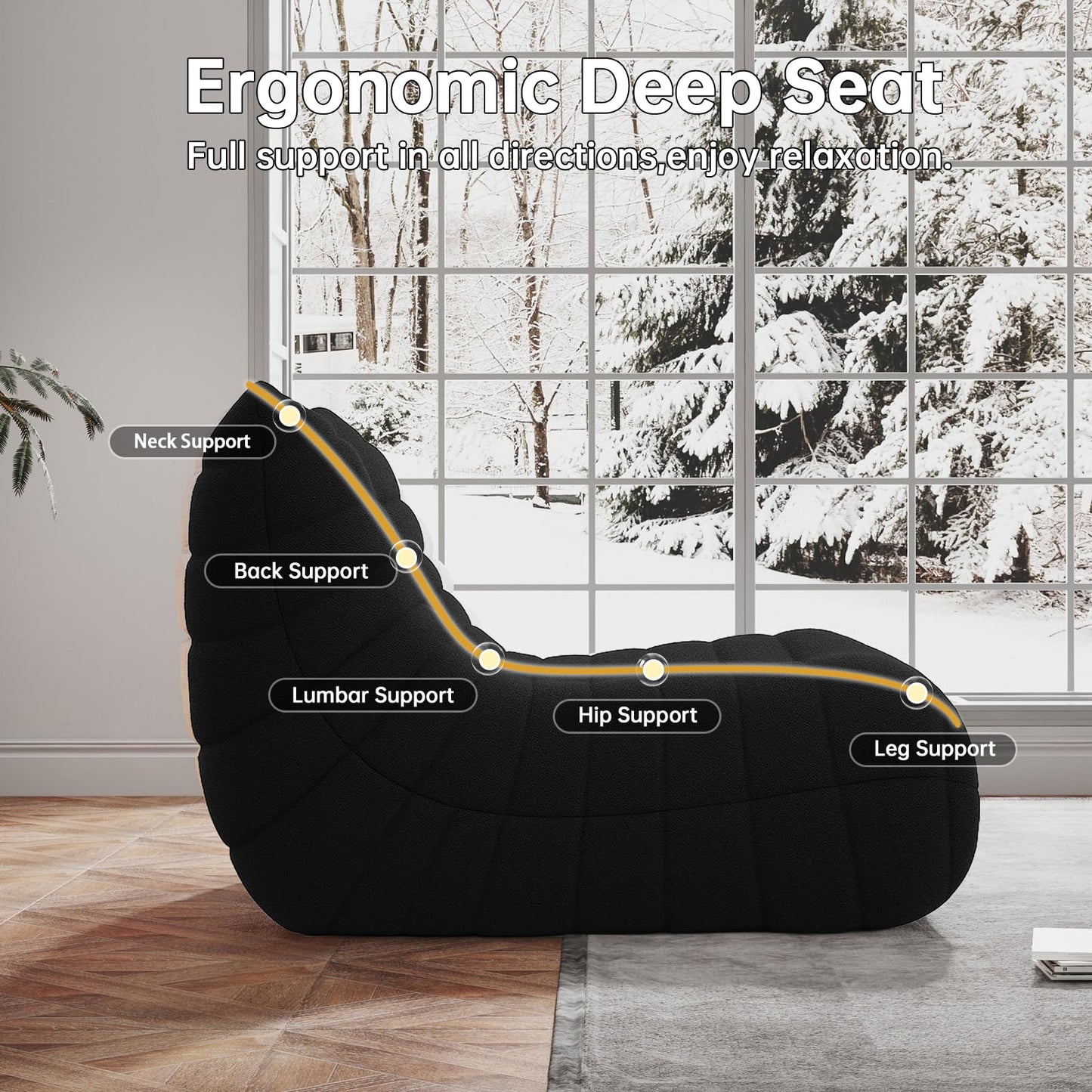 WHGBJA Bean Bag Chair for Adults, Lazy Bean Bag Sofa for Bedroom, Living Room, Reading, Gaming Floor Sofa Chair, Boneless, Ergonomics, Comfy