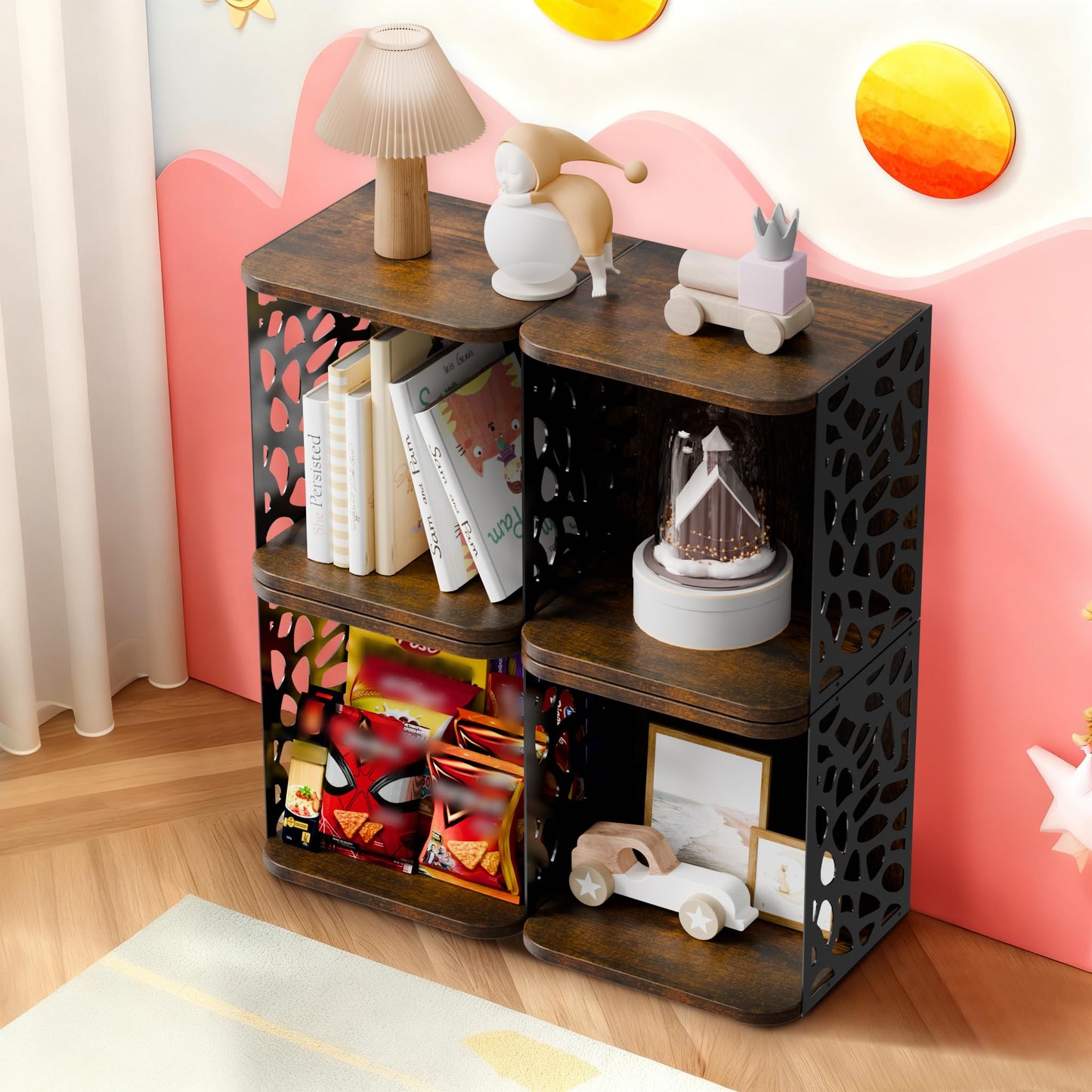 CILXGQLN 1 Cube of Magazine Rack, Modern Floor Magazine Holder with Rustic Wood & Metal Design, Large Capacity Stackable Organizer for Living Room & Office & Bedroom