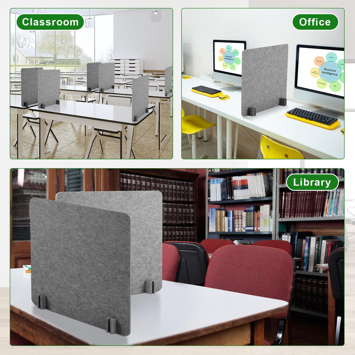 Kisston 12 Pack Desk Privacy Panel 24 x 24'' Acoustic Desk Divider Stand up Freestanding Privacy Panel Noise Visual Distraction Reducing Table Divider Office Student Cubicle Reception Area(Light Gray)