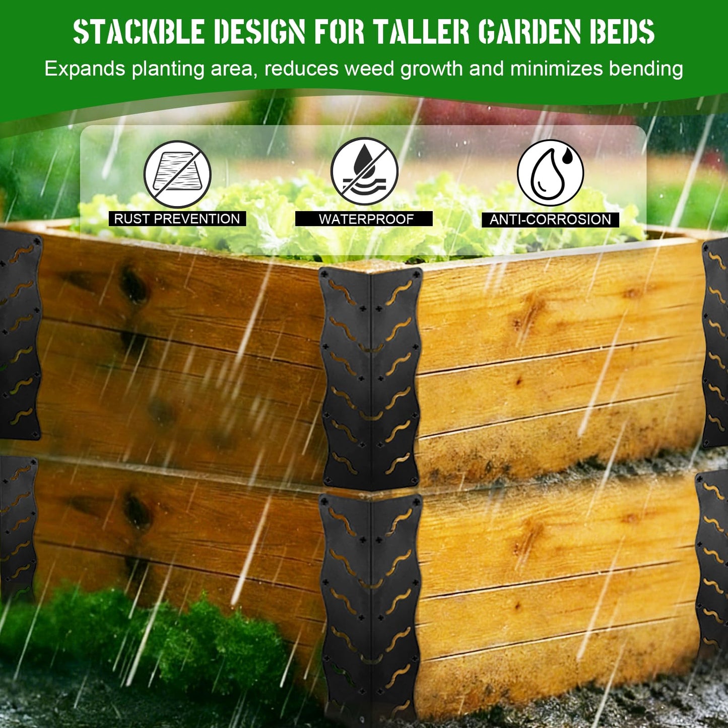 8-Pack Raised Garden Bed Corner Brackets, 11”x3”x3” Heavy Duty Metal Connectors for 20-24 Inch Flower Beds - Includes Long & Short Screws,Rust-Resistant L-Shaped Reinforced Edging