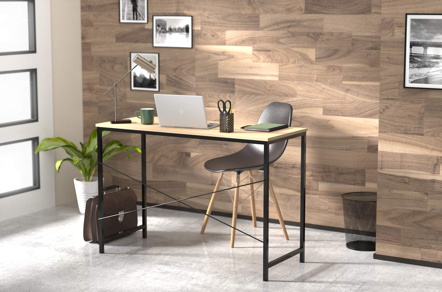 ClosetMaid Writing Desk or Console Table for Office, Entryway or Living Room, Industrial Modern Design, Wood with Black Metal Frame, Natural Finish