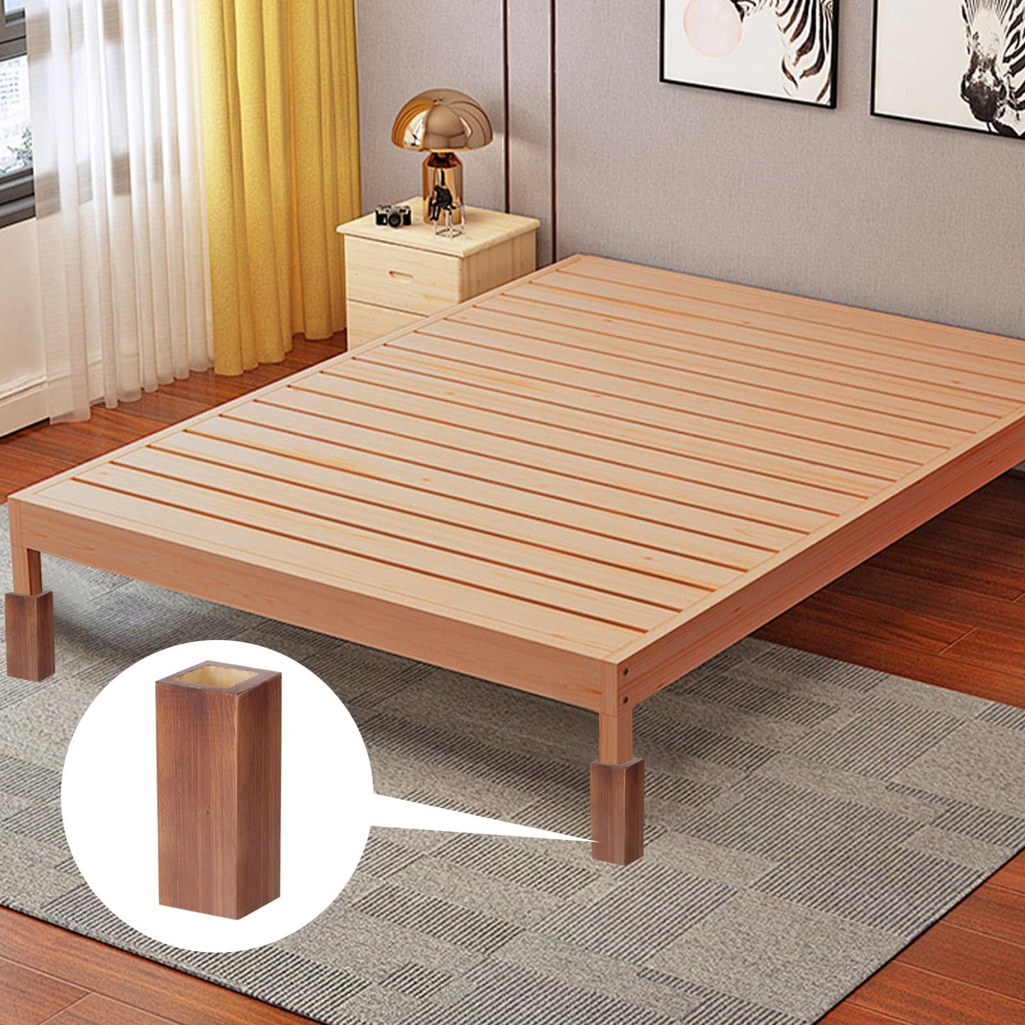 Tsnamay Retro Red Cuboid Pine Wooden Square Holes Risers, Heavy Duty Wood Riser Enhancer Fit Inner Hole 1.97" Increase Height 5.91" for Dining Bench Legs, Chest of Drawers and Plant Pots 4Pcs