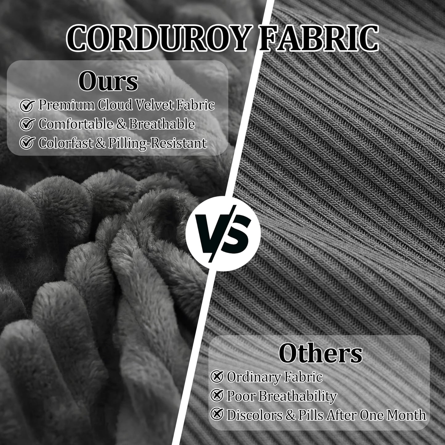 Corduroy Ottoman, Modern Boneless Cloud Foot Rest Foam Support, Oversized Modular Sectional Sofa Stool for Living Room, Bedroom & Small Spaces, No Assembly Required (Drak Gray, Ottoman)