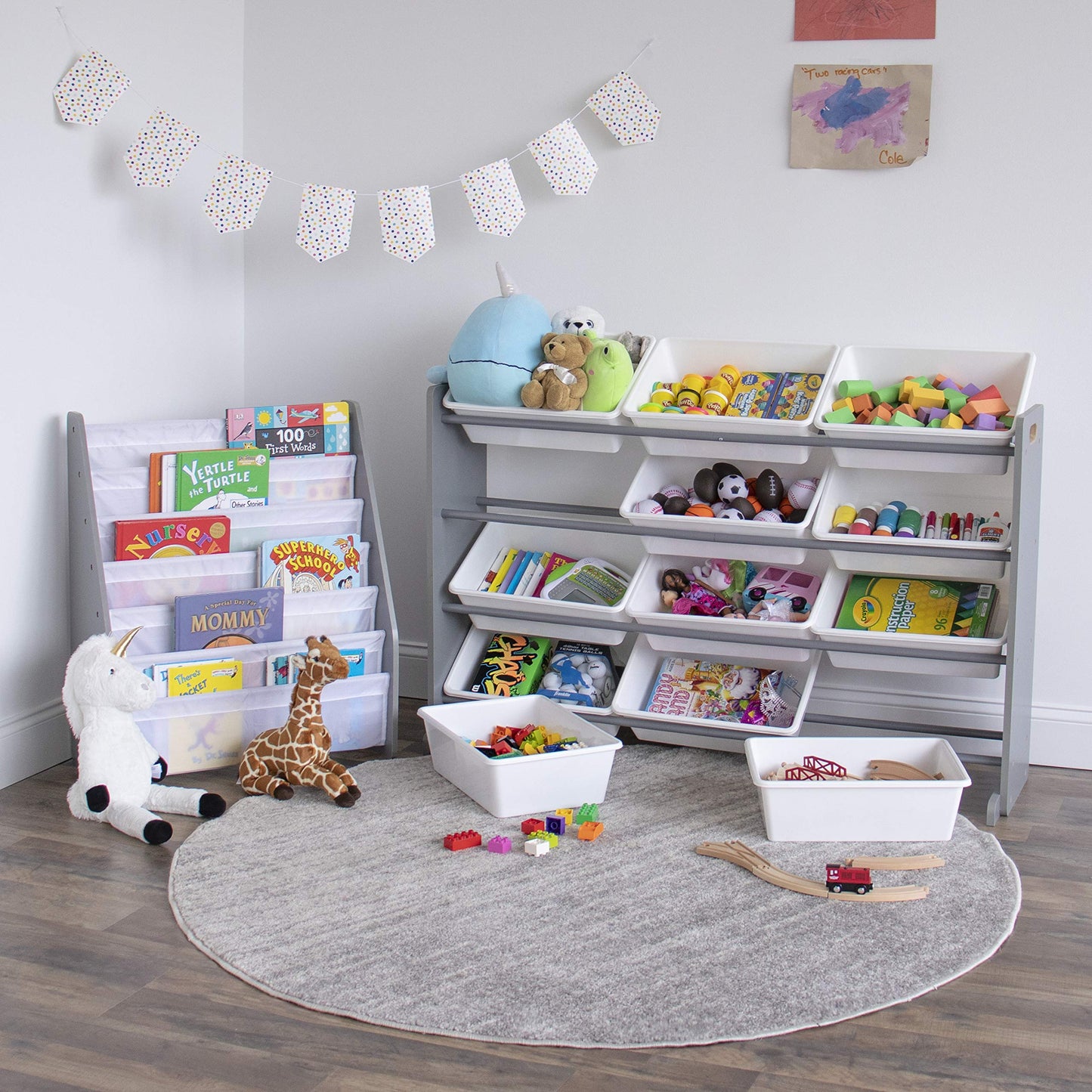 Humble Crew Kids Bookshelf, 6-Tier Front-Facing Book Display Organizer, Montessori Toddler Bookcase for Playroom, Bedroom & Reading Corner, Grey/White