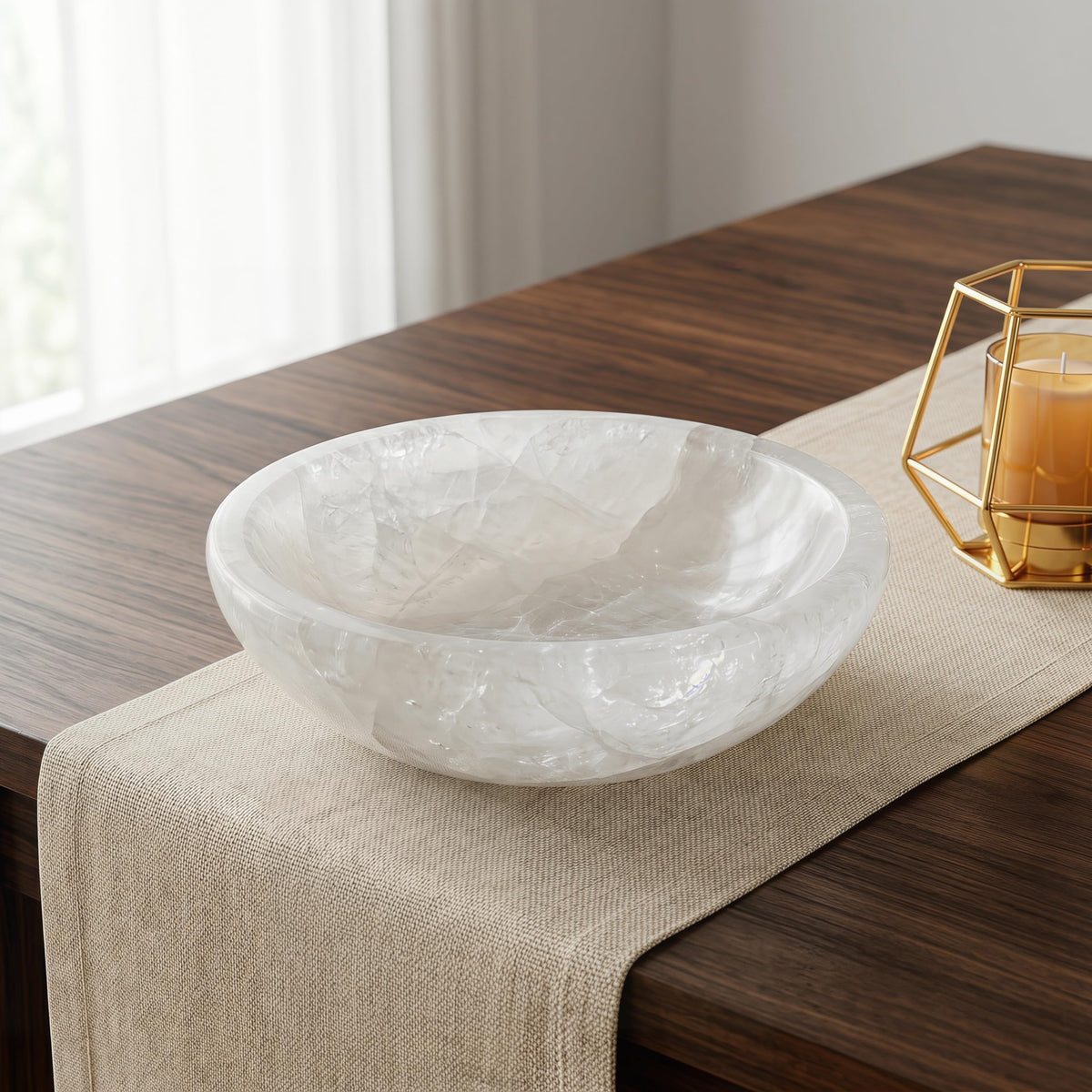 YeasHome Calcite Stone Bowl, Pure White, Natural Marble Crystal 20cm