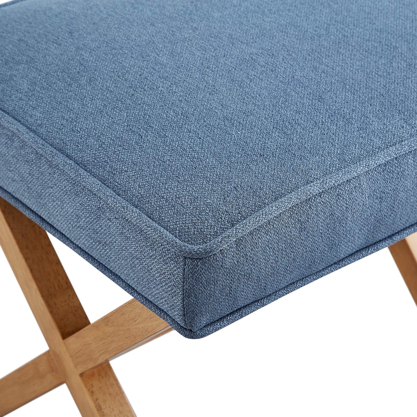 Amazon Basics Small Ottoman Foot Rest, Mid-Century Modern X Square Upholstered Fabric Stool for Living Room, Bedroom, Entryway, Extra Seating, 20" W x 18" D x 18" H, Indigo Blue