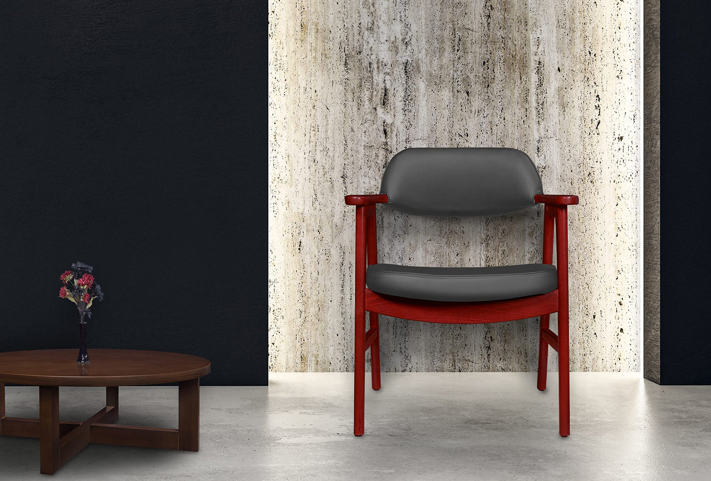 Regency 476 Mid-Century Modern Accent Chair – Mahogany Beech Wood Frame & Grey Vinyl Upholstery, Stylish Retro Lounge Chair for Living Rooms, Offices, Waiting Areas & Reception Spaces