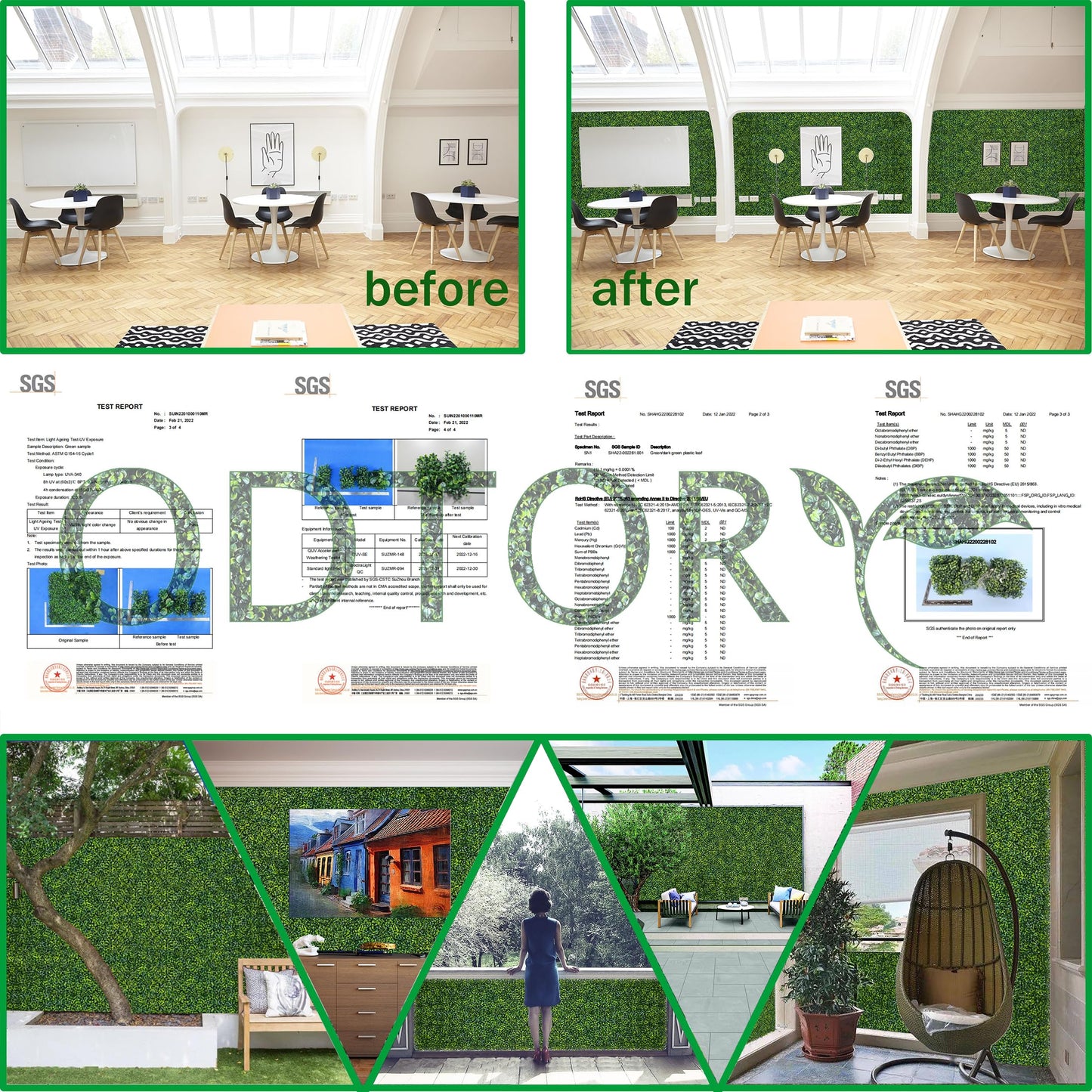 ODTORY Artificial Boxwood Roll Panels: 5FT X 10FT (50 sqft) UV-Anti Artificial Ivy Privacy Fence Wall Screen for Indoor Outdoor Green Grass Wall Decor & Ivy Fence Covering Privacy