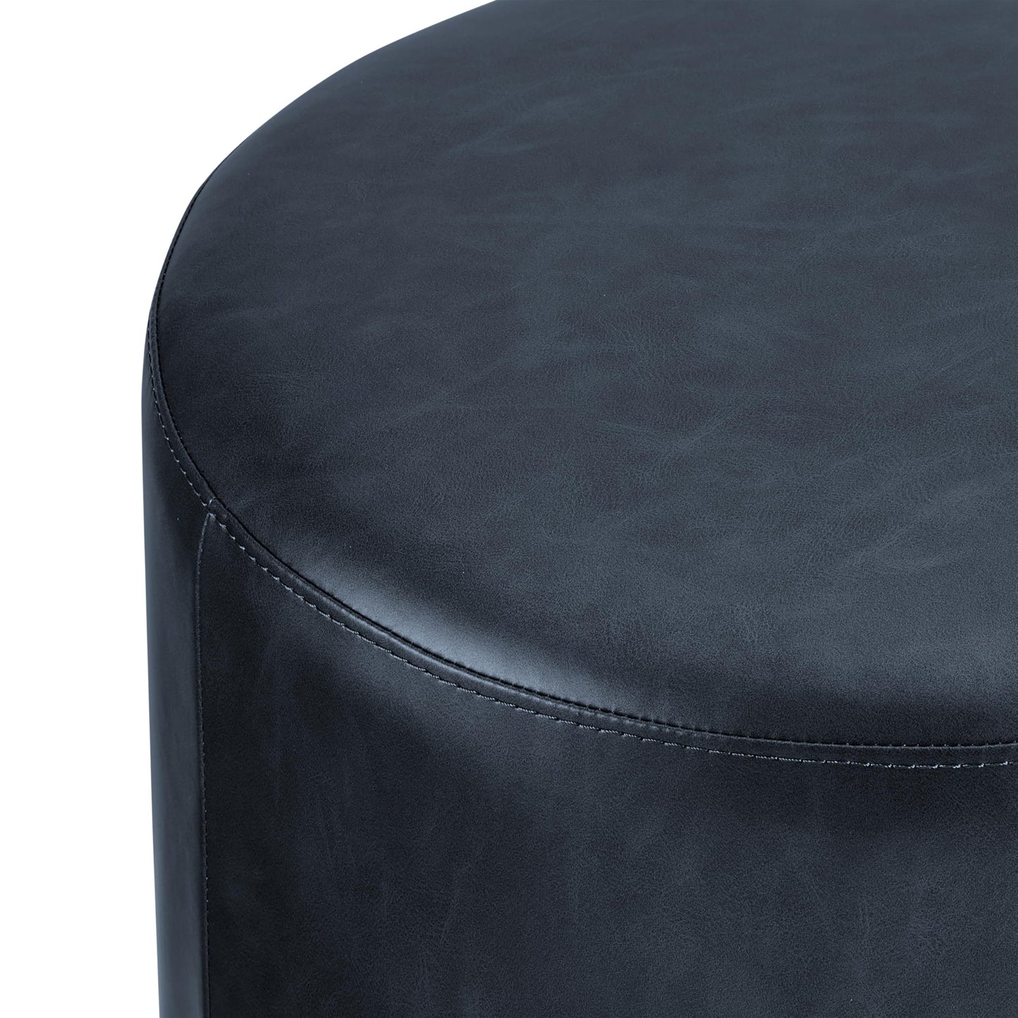 Studio Living® 19” Wentworth Ottoman Round Faux Leather Bench, Stationary Ottomans, Backless Chair, Footrest for Living Room, Footstool Office, Bedroom, Padded Seat, Navy Blue