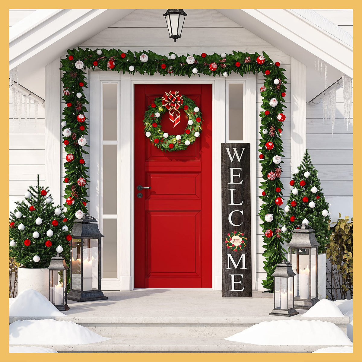 Extra Large 5FT Premium Wooden Interchangeable Welcome Sign for Front Door Porch Sign - 5 ft (58 x 11 Inch) 8 Magnetic Seasonal Tiles, Fall Porch Signs, Holidays and Seasons, Weather Resistance Standing welcome sign Outdoor and Indoor (Gray)