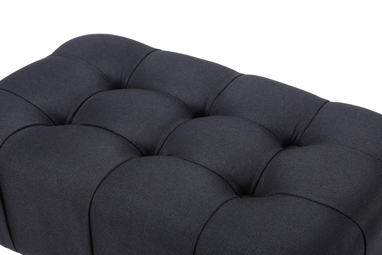 BIRDROCK HOME Rectangle Tufted Linen Ottoman Foot Rest - 19.7x11.82x17.73” Small Foot Stool with Legs - Padded Footrest Modern Ottomans for Living Room Furniture, Bedroom Footstool (Black)