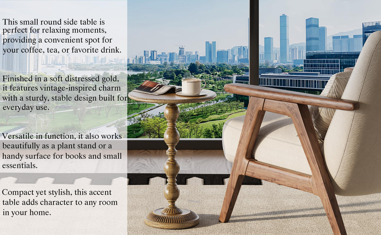 FormaCraft Small Round Metal Side Table, Lightweight Antique Accent Table,Retro Round Drink Table,Small Pedestal Table for Living Room, Bedroom, Corners (1, Antique Gold)