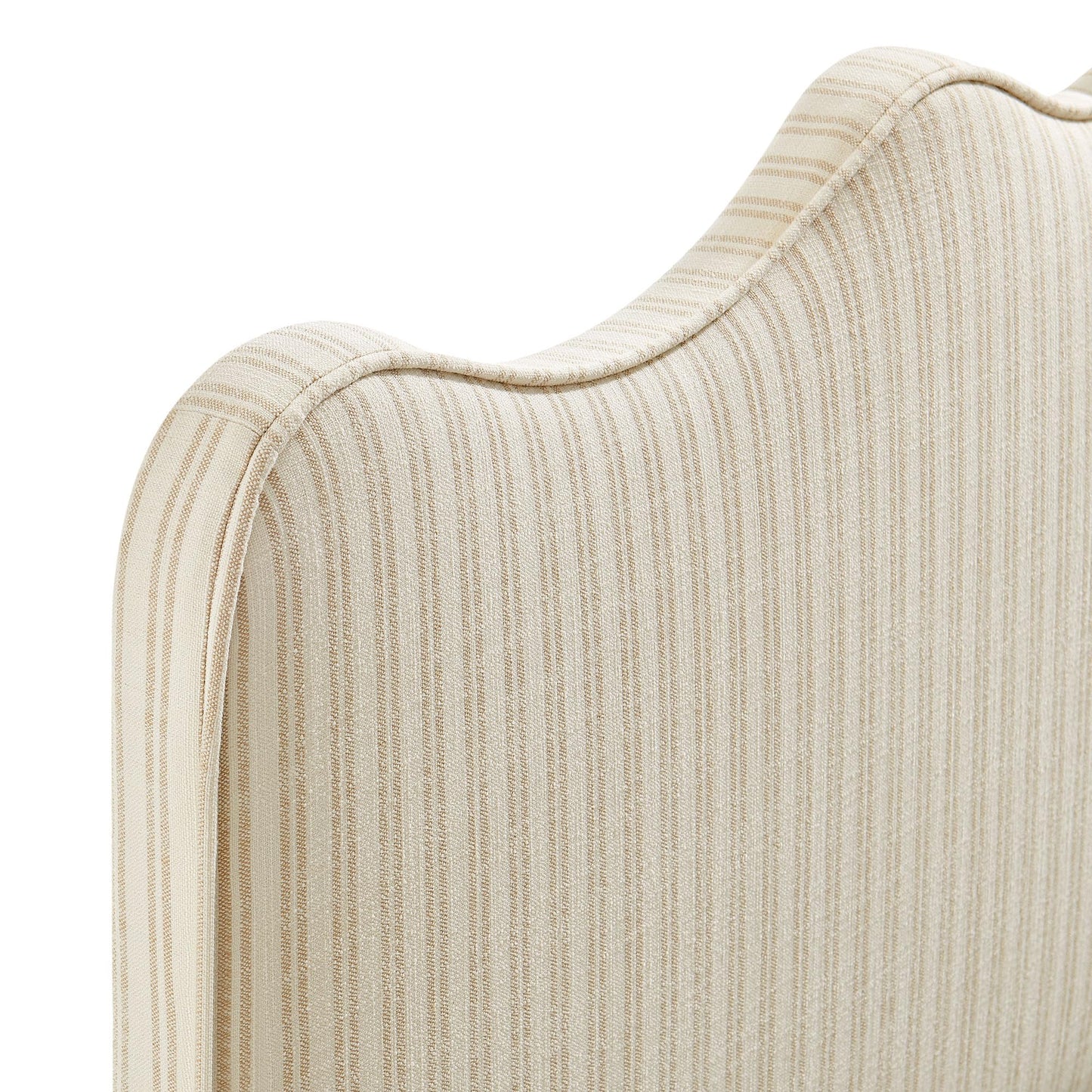Monday Athena Striped Fabric Upholstered Twin Size Adjustable Headboard in Oatmeal Stripe - with Scalloped Wave Design and Soft Linen-Like Fabric