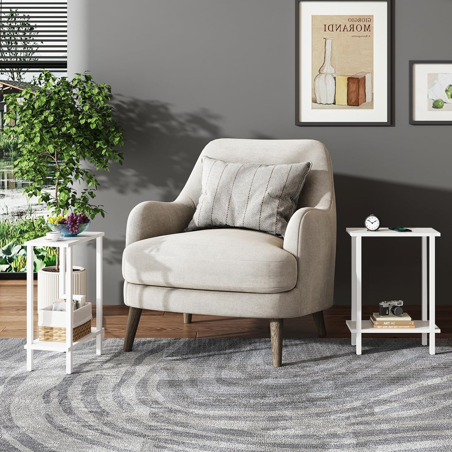 TUTOTAK Small Side Table, Narrow End Table, Skinny Sofa Table, Slim Nightstand, Couch Table, Living Room, Bed Room, White TB01BW062