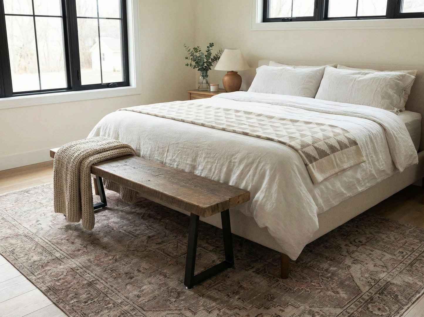 MY VINTAGE FINDS Rustic Revival Reclaimed Barnwood Bench, Solid Wood with Metal Base, Modern Farmhouse Style, 2-Inch Thick Top, for Entryway, Bedroom, Living Room (38x12)