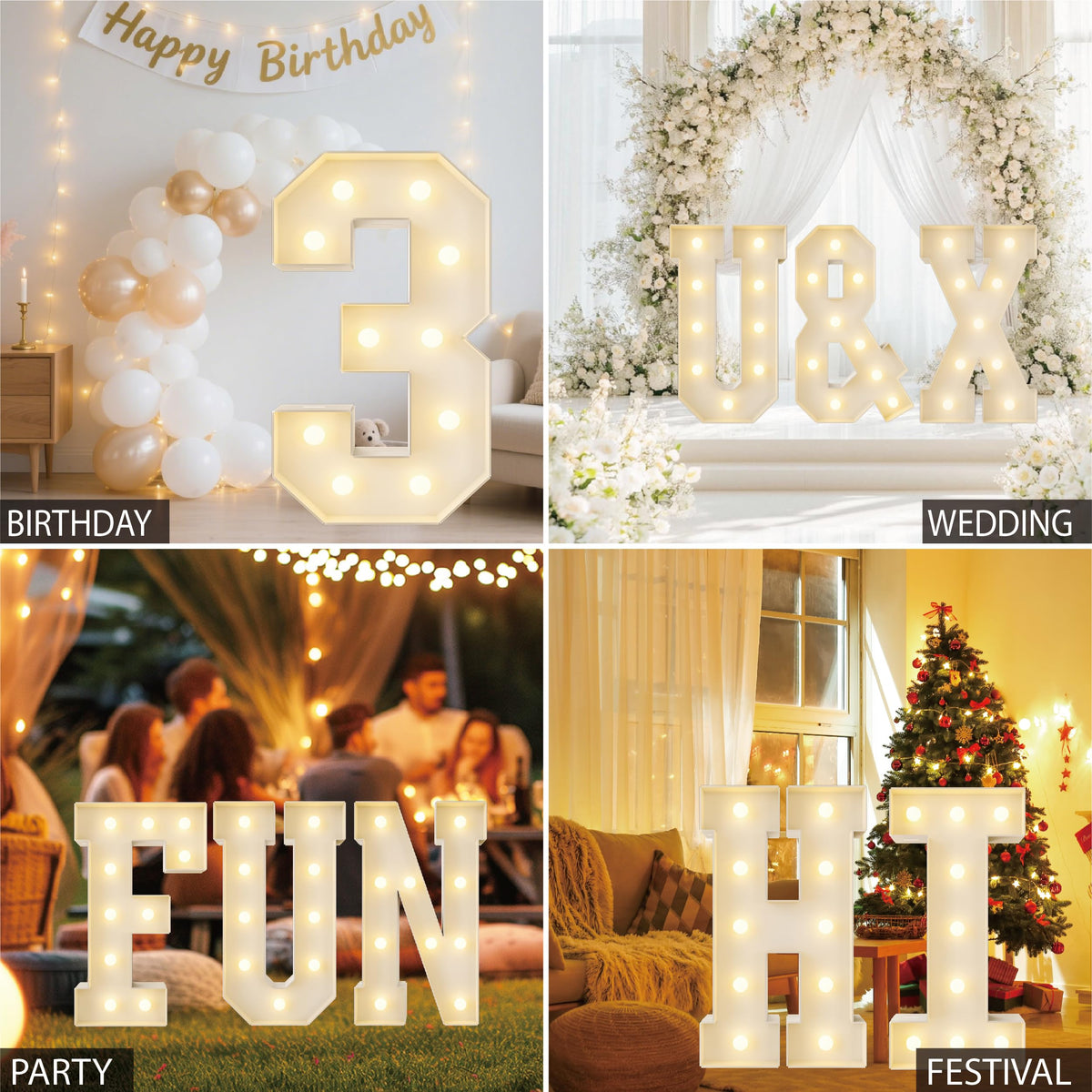 HXWEIYE Big Light Up Letters N,3FT Large Marquee Letters with lights, Mosaic Balloon Frame, Giant Baby Letter for baby shower Birthday Graduation Engagement Party Wedding Christmas Decor (Warm White)