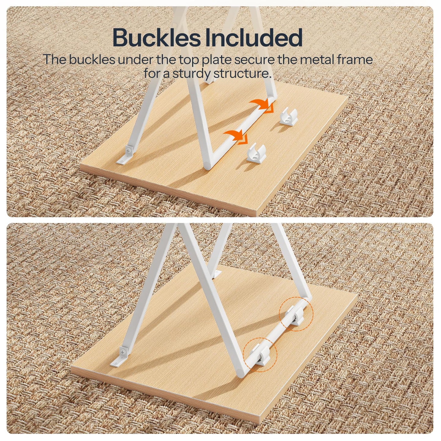 HOOBRO Folding TV Tray Tables, Set of 2 Side Table for Small Space, Industrial Snack Tables for Eating at Couch, Stable Metal Frame, Easy Assembly, Space Saving, Natural and White WN25BZ01