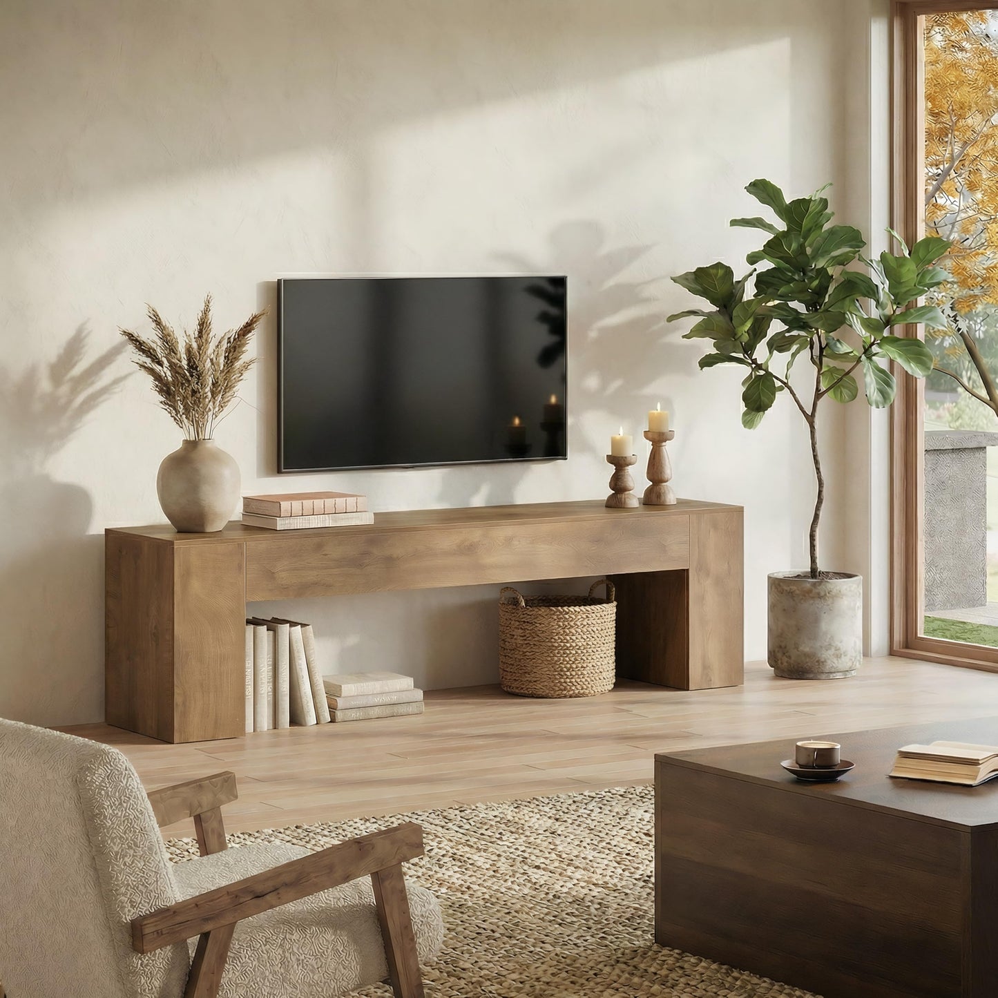 LITTLE TREE 70.8" TV Stand, Wooden Entertainment Center, Low TV Console Table for TVs Up to 80", Modern Chic Entertainment Center for Living Room, Bedroom, Apartment, Rustic Brown, Easy Assembly